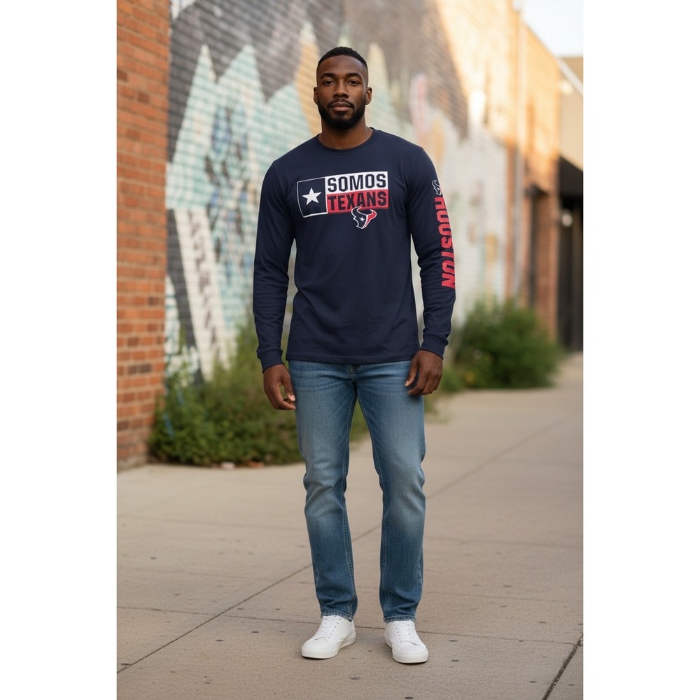 363 Houston Texans Fanatics Somos Texans Long Sleeve Navy VNeck Mens 2XL NEW